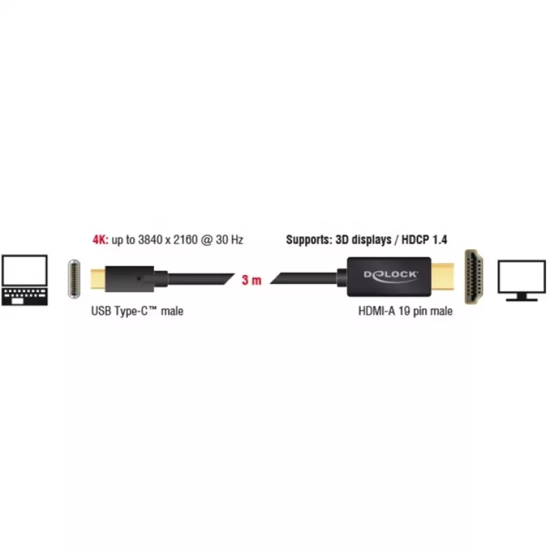 Videokabel-Adapter DeLOCK 85260 USB Type-C HDMI 3 m Schwarz