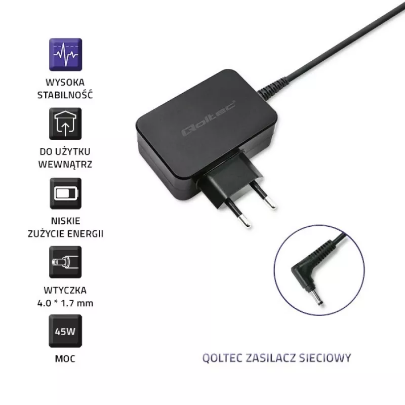 Netzteil QOLTEC 45W 20V 2,25A für tragbare Geräte, Modell 52393