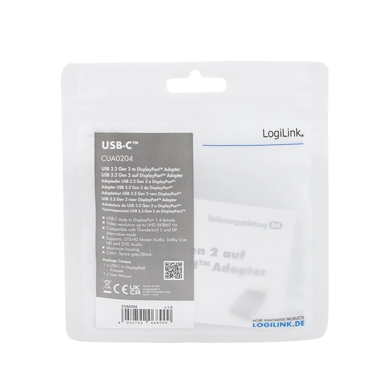 LogiLink CUA0204 USB-C auf DisplayPort Adapter Schwarz Grau