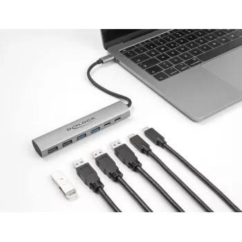 DeLOCK 64232 Laptop-Dock kabelgebunden USB 3.2 Gen 1 Typ-A Typ-C Grau