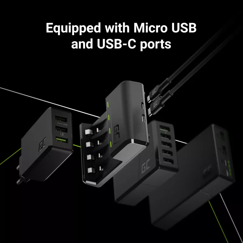 Batterieladegerät Grün Cell GC VitalCharger USB, 4-Steckplätze, AA/AAA, USB-betrieben, schwarz