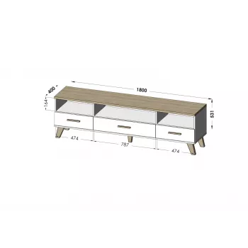 Cama RTV stand LOTTA 180cm Weiß + sonoma oak