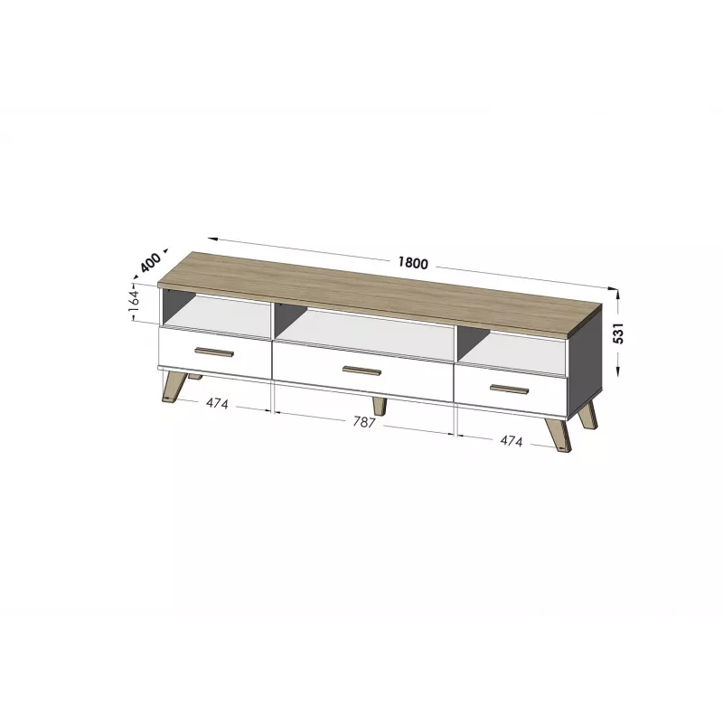 Cama RTV stand LOTTA 180cm Weiß + sonoma oak