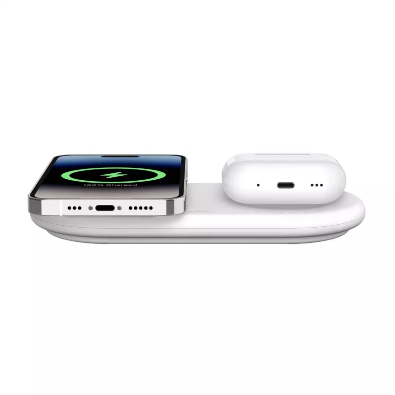 Belkin WIZ021VFWH - 2-in-1 kabelloses Ladepad mit Qi2-Technologie 15 W, Weiß