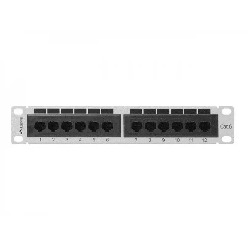 Patchpanel LANBERG PPU6-9012-S, 12-Port Cat6, Metall, grau