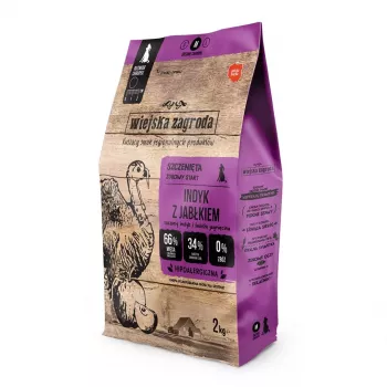Trockenfutter für Hunde wiejskazagroda Indyk mit Apfel, Truthahnrezeptur, Alleinfuttermittel für ausgewachsene Hunde, 2 kg, getreidefrei