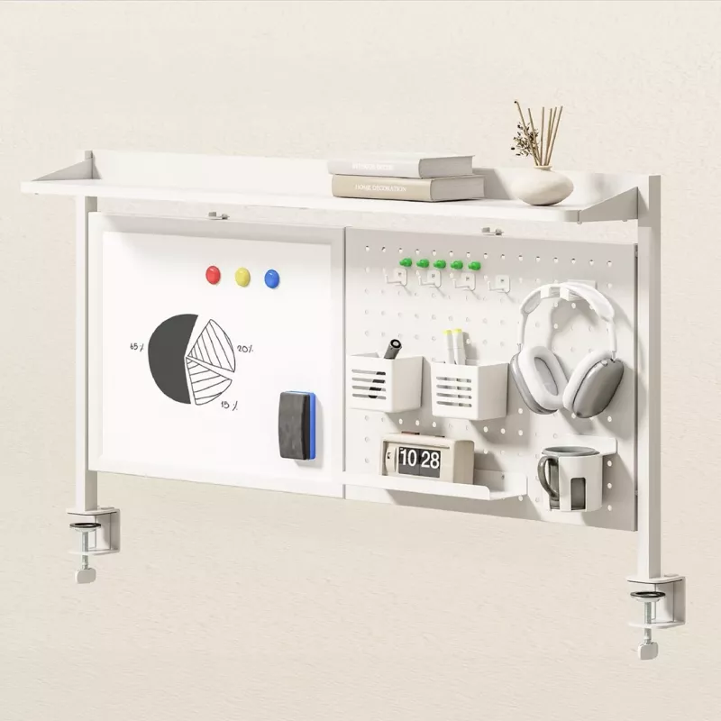 Schreibtisch-Trennwand ergo office ER-301 W – 1116 mm breiter Stahl-Sichtschutz mit Magnettafel, weiß, max. Belastung 10 kg