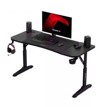 Gaming-Schreibtisch huzaro Hero 3.6 — rechteckig 1400×600 mm, höhenverstellbar 560–790 mm, schwarz, H-Beine, 15 mm Tischplatte