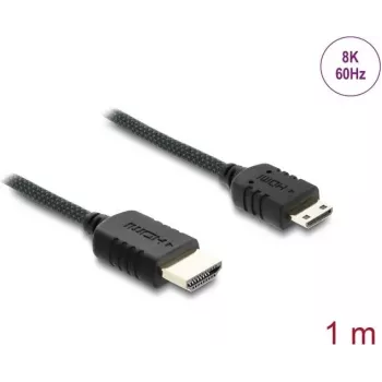 HDMI-Kabel DELOCK 81687 — 1 m, HDMI Typ A (Stecker) auf HDMI Typ C (Mini, Stecker), 48 Gbit/s, bis zu 7680×4320, vergoldete Kontakte, schwarz