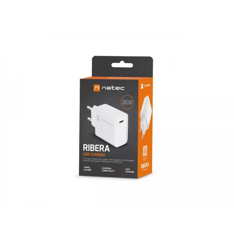 Indoor USB-C Schnellladegerät NATEC RIBERA 12V 20W Quick Charge 3.0 Weiß