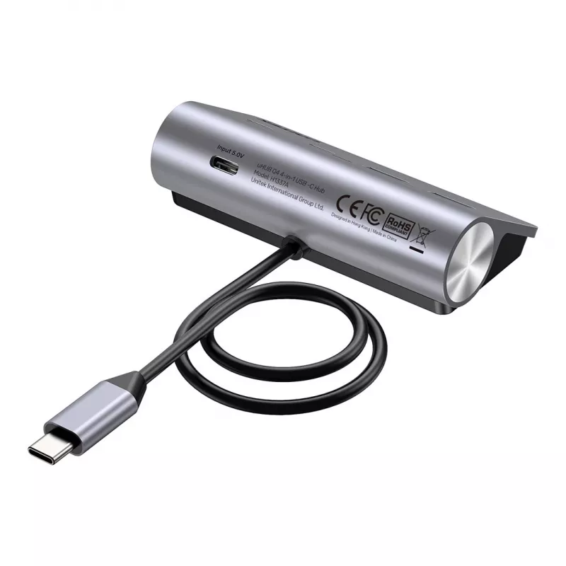 USB-Hub Unitek H1337AGY01 – 4 Ports (2×USB-C, 2×USB-A), bis zu 5 Gbit/s pro Port, Aluminium, Silber
