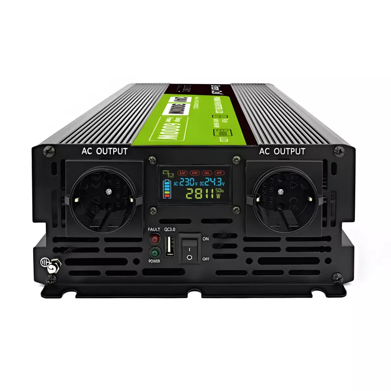 Auto-Wechselrichter Grün Cell INVGC24P3000LCD 24V 3000W Reiner Sinus, 230V 50Hz, LCD, Typ F