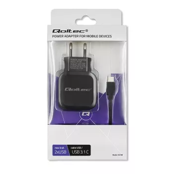 Qoltec 50188 Ladegerät für mobile Geräte Laptop, Smartphone, Smartwatch, Tablet, Telefon, Universal Schwarz AC, DC Innenbereich
