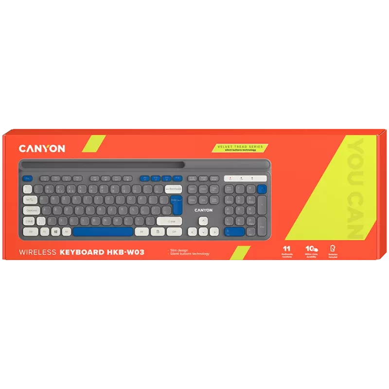 Kabellose Tastatur CANYON HKB-W03 Grau – kompaktes Design, AAA-batteriebetrieben, Modell CNS-HKBW03DG