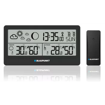 Wetterstation BLAUPUNKT WS20BK — Anzeige für Innen-/Außentemperatur & Luftfeuchtigkeit, schwarz, 1 Sensor, LCD, batteriebetrieben