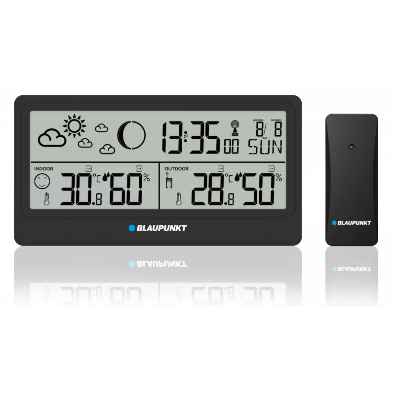 Wetterstation BLAUPUNKT WS20BK — Anzeige für Innen-/Außentemperatur & Luftfeuchtigkeit, schwarz, 1 Sensor, LCD, batteriebetrieben