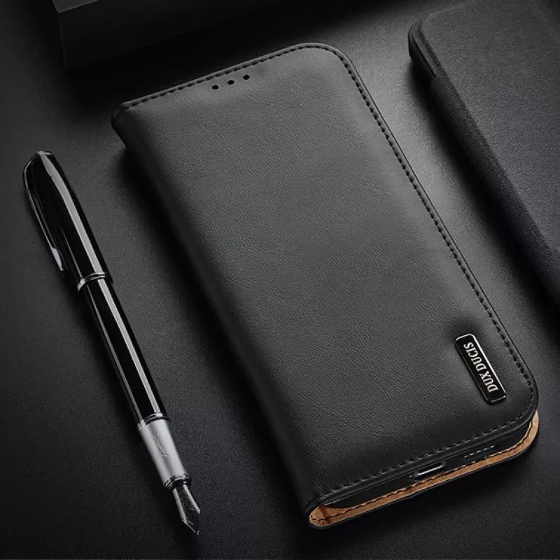 Dux Ducis Hivo Ledertasche mit Klappe, Naturleder-Brieftasche für Karten und Dokumente, Samsung Galaxy S22+ (S22 Plus), Schwarz