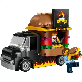LEGO City Burger Van Food Truck Spielzeug für Jungen und Mädchen ab 5 Jahren, Fahrzeug-Bauspielzeug, Küchen-Spielset mit Verkäufer-Minifigur und Zubehör