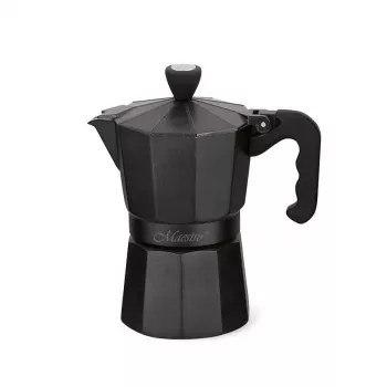 Moka-Kanne Maestro MR-1666-3-Schwarz, manuelle Aluminium-Kaffeemaschine für 3 Tassen, 150 ml, schwarz