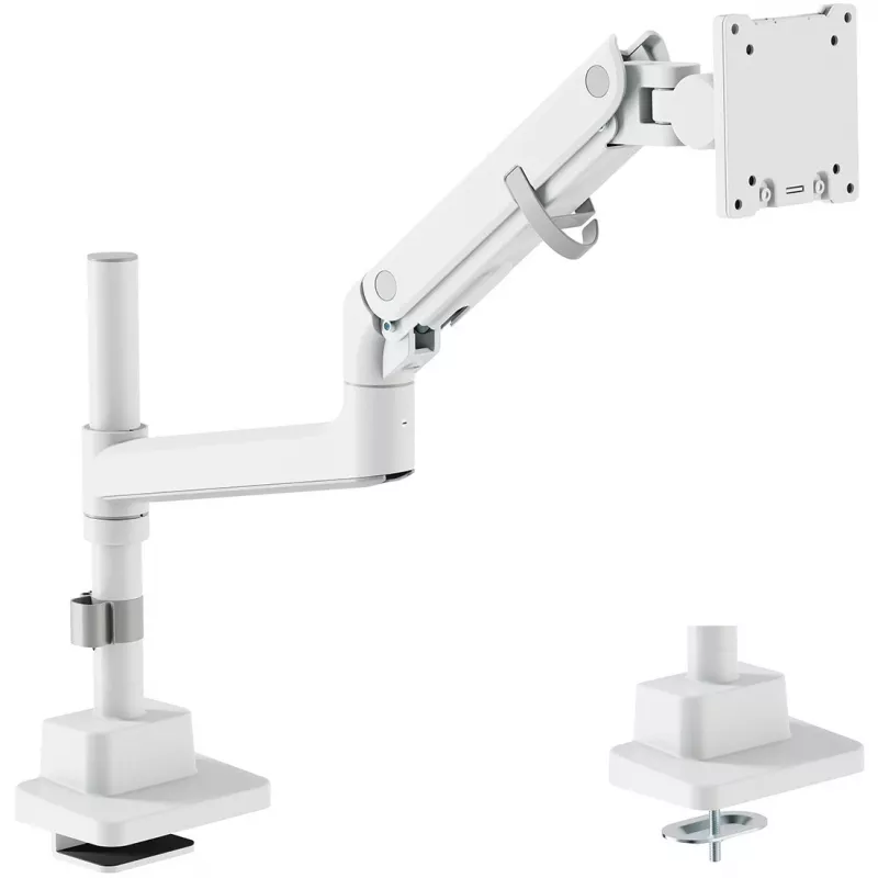 Monitorhalterung DIGITUS Single, Klemme, max. 57 Zoll, Tragfähigkeit 27 kg, VESA 75x75–100x100, weiß