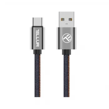 USB-Datenkabel Tellur USB auf Type-C 1 m Denim, geflochtenes 1m-Kabel zum Laden und Datenübertragen