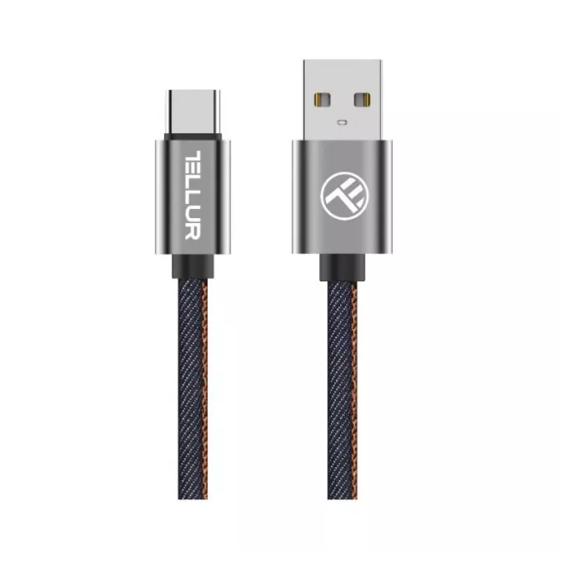 USB-Datenkabel Tellur USB auf Type-C 1 m Denim, geflochtenes 1m-Kabel zum Laden und Datenübertragen