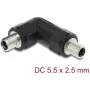 DC-Hohlstecker-Adapter DELOCK 5,5 x 2,5 mm Buchse-zu-Buchse mit Gewindehülse, 90° gewinkelt, schwarz