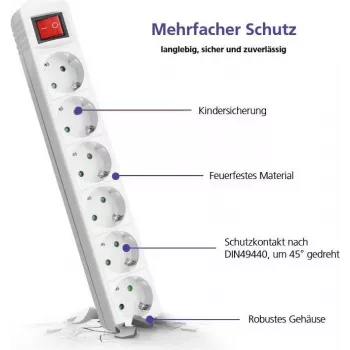 Power Extension Helos 262796 1,5m 6 AC-Steckdosen Innenbereich Weiß