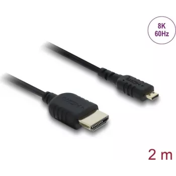 HDMI-Kabel DELOCK 81691 — HDMI Typ A auf Micro HDMI Typ D, 2 m, 48 Gbit/s, bis 7680×4320, vergoldete Kontakte, schwarz