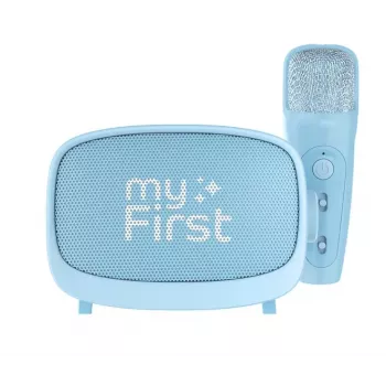 Tragbarer Kinderlautsprecher myFirst Voice 2 von myFirst — blau, batteriebetriebener kabelloser Lautsprecher mit Mikrofonunterstützung