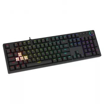 Gaming-Tastatur SAVIO STYX BROWN – mechanische Outemu Brown, QZERTY US International, RGB, USB, Full-Size 104 Tasten, schwarz