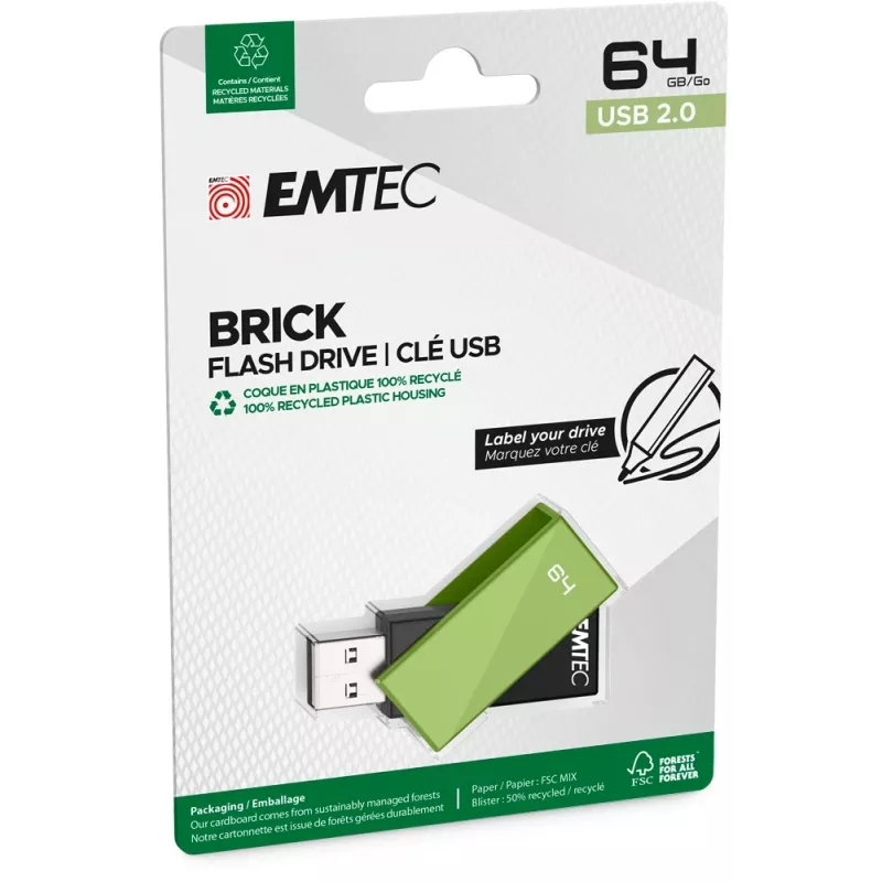 USB-Stick Emtec C350 Brick 64 GB USB Typ-A Schwarz Grün