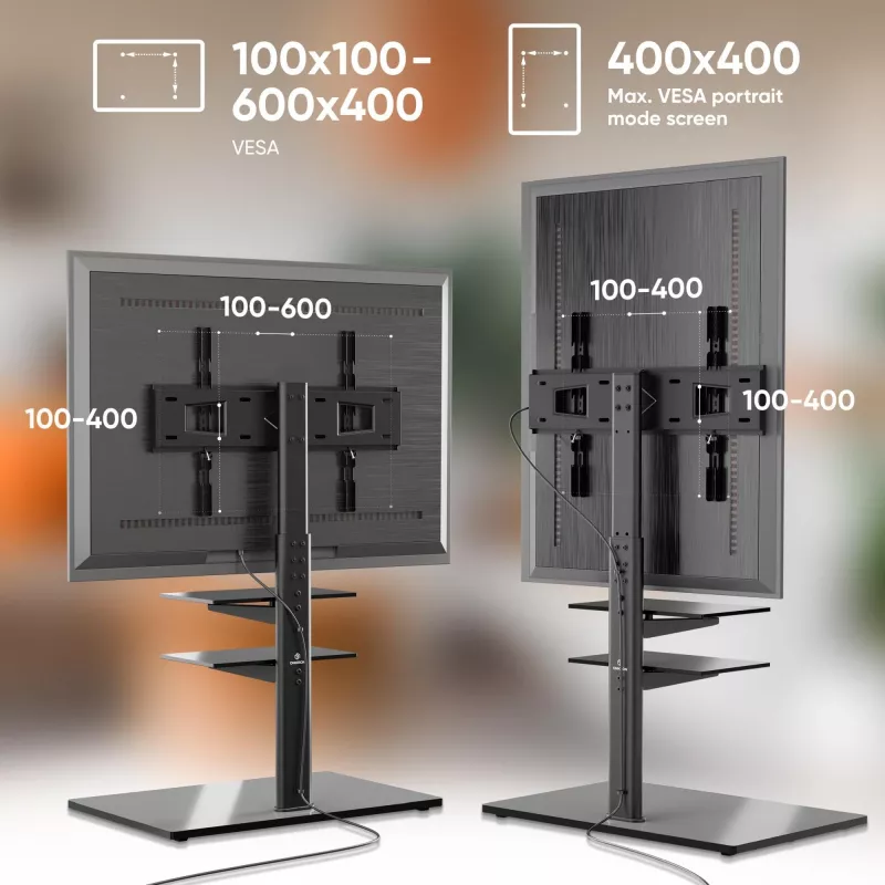 TV-Standfuß ONKRON TS5550-B für 32–65 Zoll (81,3–165,1 cm), max. Belastung 30 kg, VESA 100x100–600x400, Höhe 880–1080 mm, schwenkbar ±25°