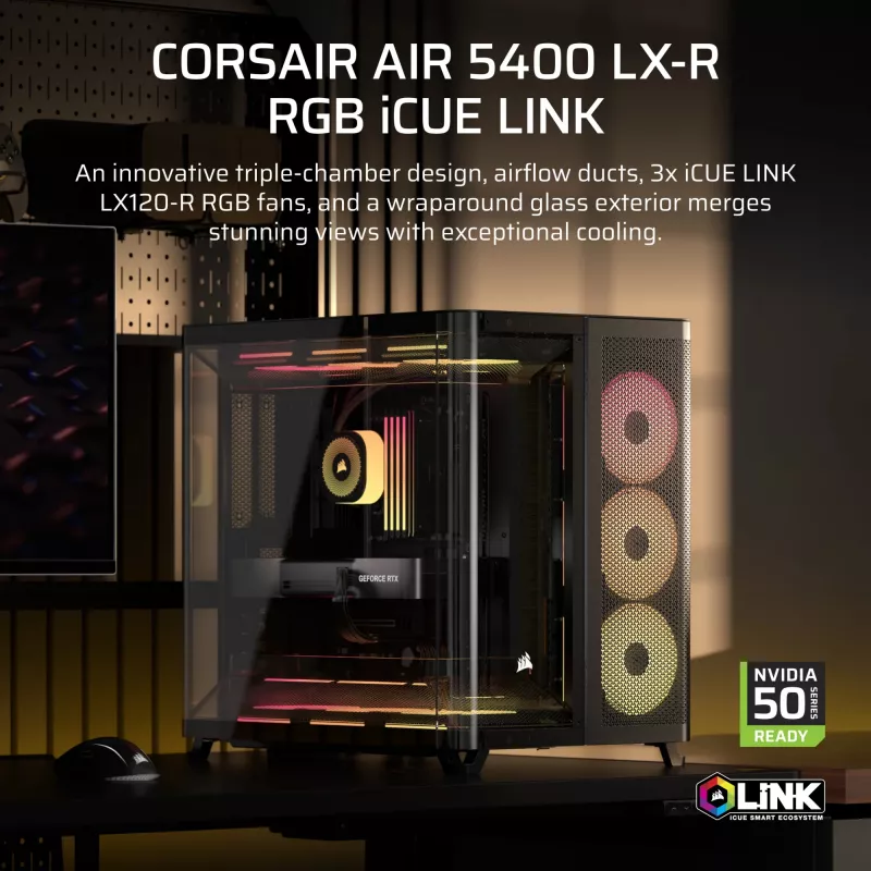 Corsair AIR 5400 LX-R RGB iCUE LINK Midi Tower Schwarz