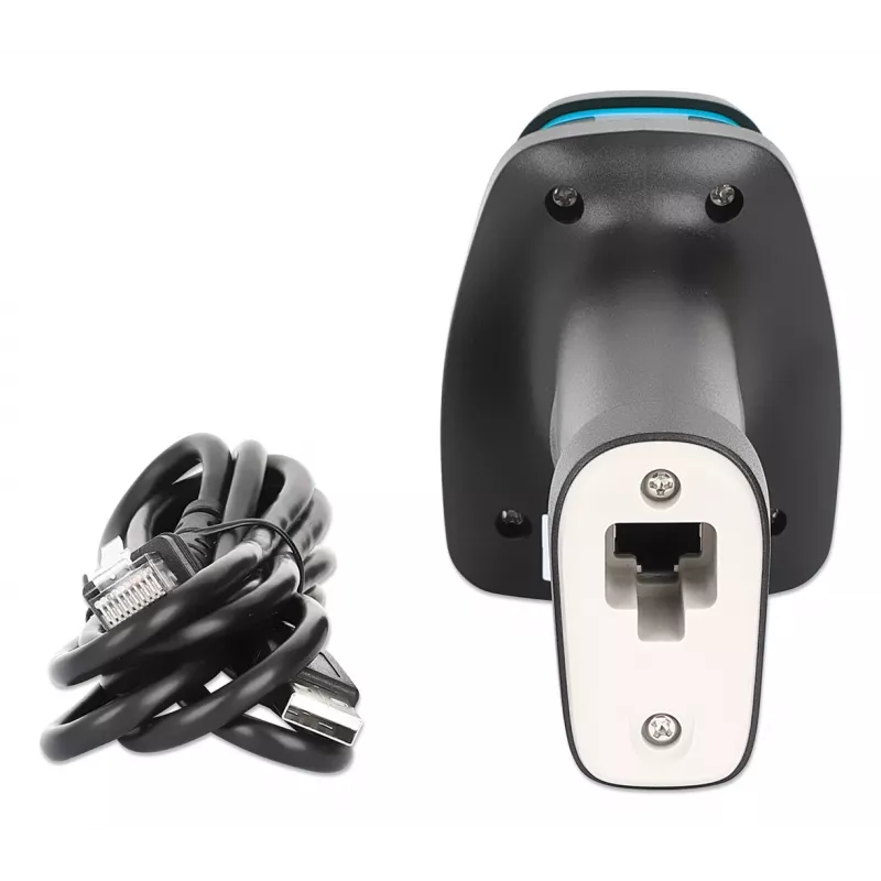 Manhattan 2D Long Range LED Barcode Scanner, USB, 450mm Scan-Tiefe, Max. Umgebungslicht 100.000 Lux (Sonnenlicht), Unterstützt Symbologien - 1D (x21 Versionen) und 2D (x10 Versionen), Scanner RJ45 zu USB 1,8m Kabel (gängigster Typ, USB-A), Schwarz, 3 Jahre Garantie