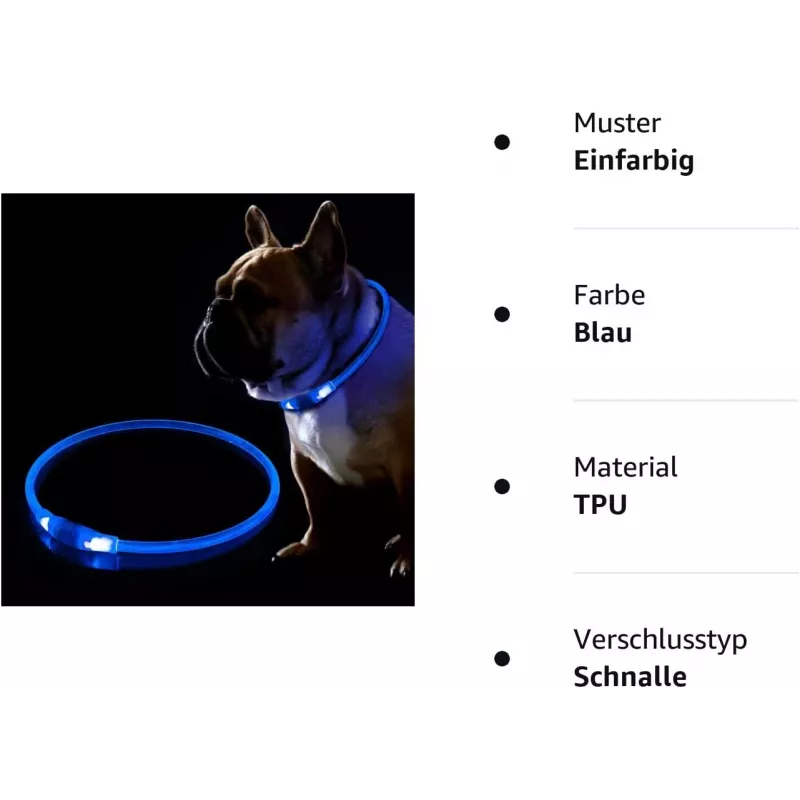 LED-Halsband KABB Blau für Hunde und Katzen – wiederaufladbar, verstellbares Sicherheitshalsband mit Beleuchtung