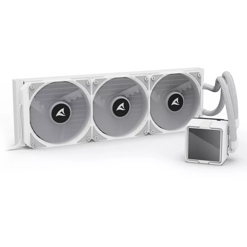 All-in-One CPU-Flüssigkeitskühler Sharkoon S100 ARGB weiß – 360-mm-Radiator, Infinity-Mirror-Effekt