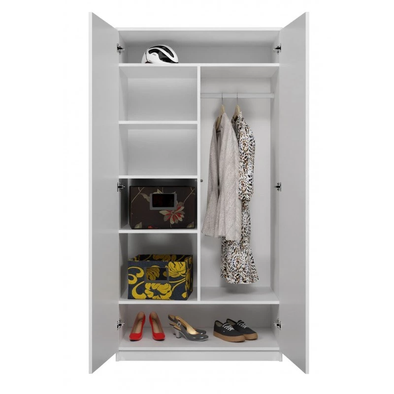Top e shop SD-90 BI Kleiderschrank, 2-türiger Schlafzimmerschrank, weißer Korpus, 7 Einlegeböden