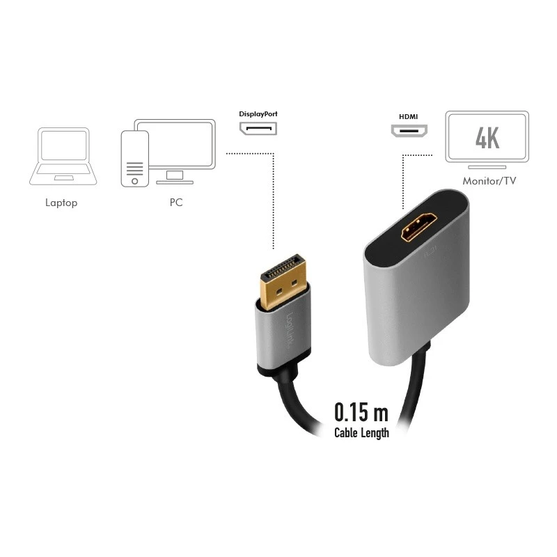 LogiLink CDA0108 Videokabel-Adapter 0,15 m DisplayPort HDMI Schwarz Grau