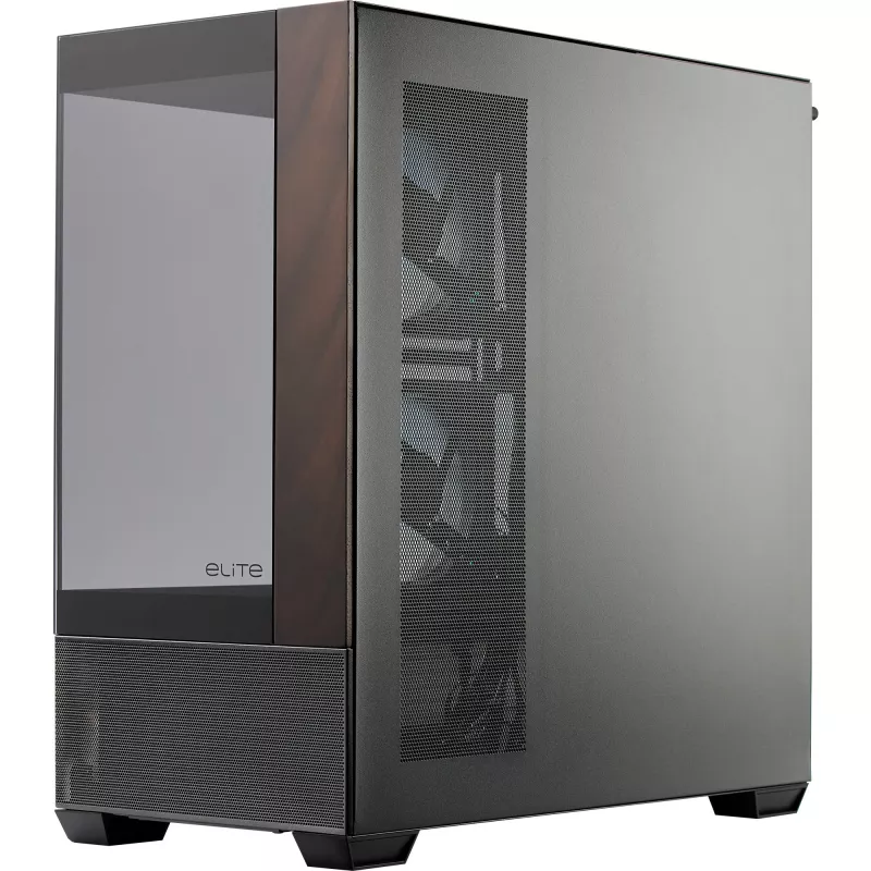 Cooler Master Elite 690 PC-Gehäuse, Midi-Tower, ATX, Tempered Glass - 4x ARGB-Lüfter, Holz, schwarz