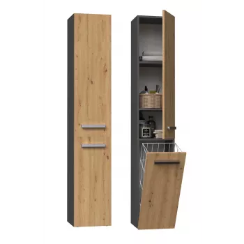 Badschrank Topeshop NEL IV ANTR/ART — freistehend, Graphit/Eiche, 3 Regalböden, 310×300×1740 mm