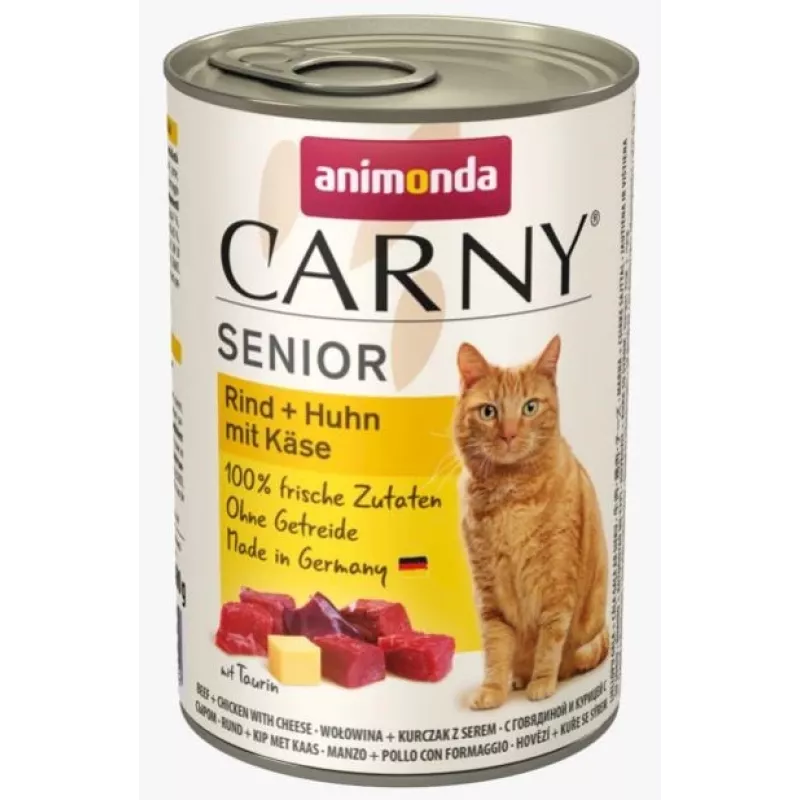 Nassfutter für Katzen animonda Carny Rind + Huhn mit Käse 400 g — Senior, 80 % Feuchtigkeit, 10 % Protein