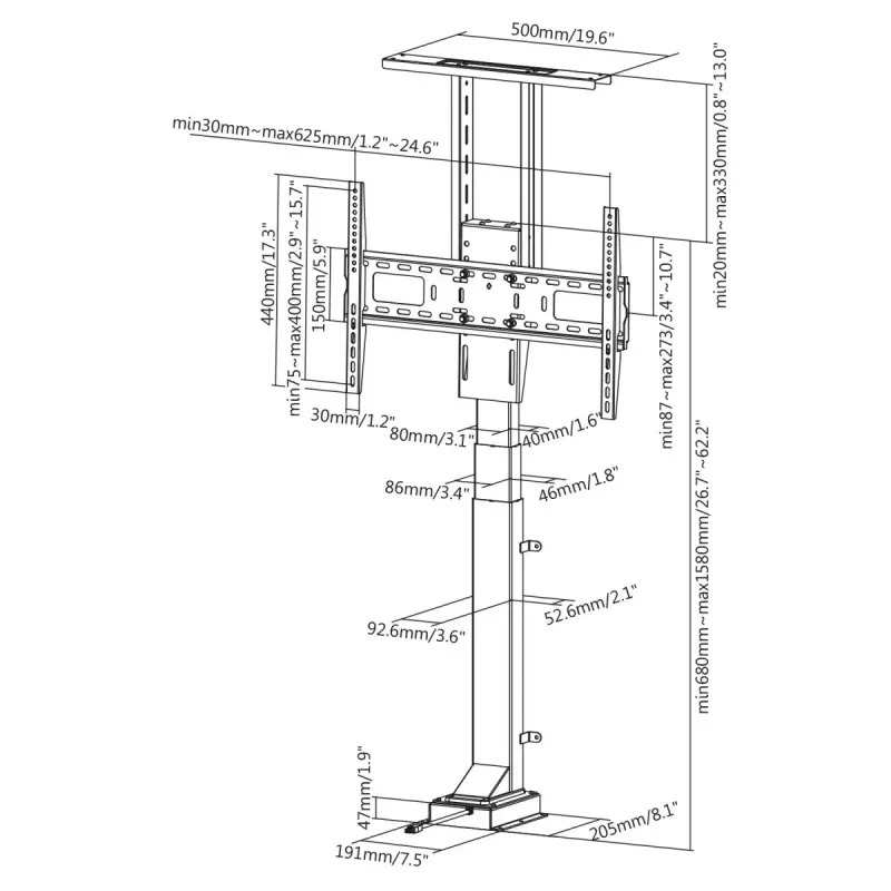 Maclean MC-866 elektrischer TV-Lift für 37-65 Zoll (94-165,1 cm), Fernbedienung, VESA bis 600×400, max. 50 kg, schwarz