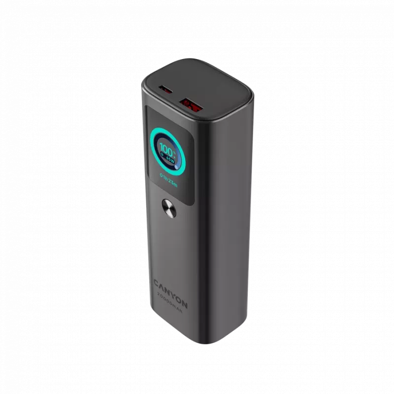 CANYON Powerbank mit integriertem Kabel OnPower 265 20000mAh 165W Aluminium Dunkelgrau