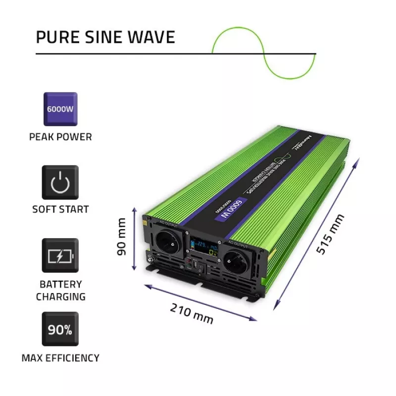 Auto-Wechselrichter Qoltec Monolith 6000 W Grün 12 V