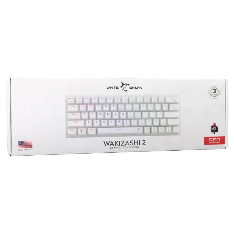 Mechanische Tastatur White Shark Wakizashi-2 US Red Switch, Tenkeyless/US-Layout, Weiß