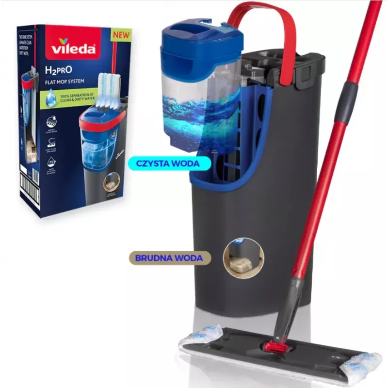 Wischmopp VILEDA Mikrofaser 1200 ml Nass, 360° drehbarer Kopf, 140,5 cm Stiel, abnehmbarer maschinenwaschbarer Kopf