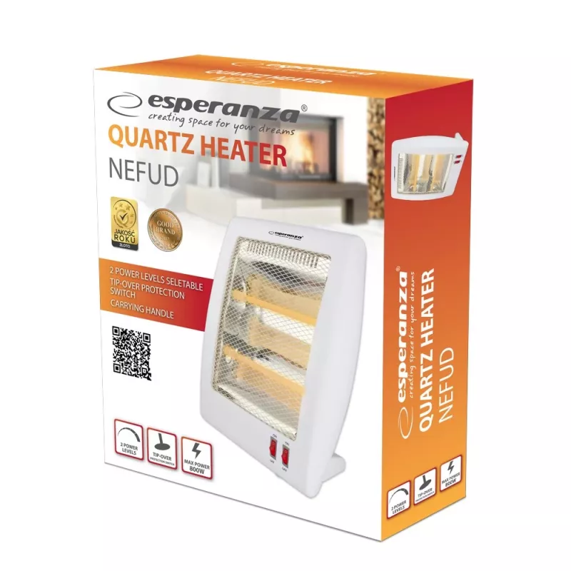 Quarz-Elektroheizlüfter ESPERANZA EHH010 400W/800W, weiß, 1,2 m Kabel, Tasten, einstellbarer Thermostat