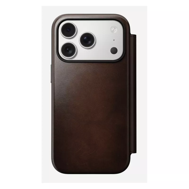 Handyhülle Nomad Modern Leather Folio für iPhone 17 Pro, Leder/Aluminium, 16 cm (6,3 Zoll) braun, 4 Kartenfächer