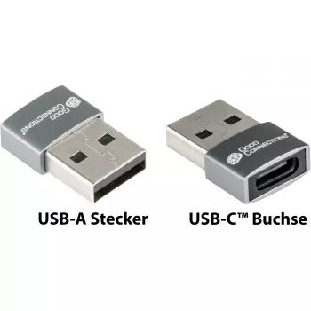Good Connections Adapter USB 2.0 Stecker A auf USB-C Buchse Aluminiumgehäuse Grau (USB-AD203)